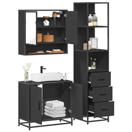 vidaXL 3 pcs conjunto móveis casa de banho derivados de madeira preto