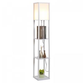 HOMCOM Lâmpada de assoalho de madeira com 3 prateleiras para sala de estar potência máxima do bulbo E27 40W 26x26x160 cm branco