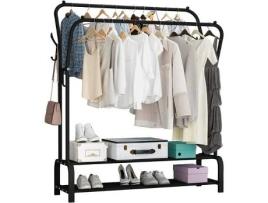 Cabide Guarda-Roupa com Haste Superior Prateleira de Armazenamento Sapatos 4 Ganchos Preto 11033148 Cm UISAVE