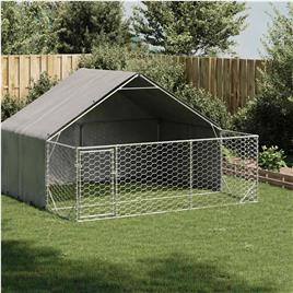 vidaXL Canil exterior para cães com corredor 3x3x1,9 m aço galvanizado