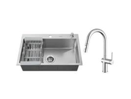 Lavatório 68X45X19Cm em Aço Inox com Torneira de Cozinha Spray Extraível Dispensador de Sabão e Cesto de Esgoto LONHEO MAX