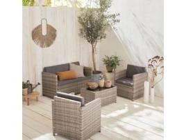 Salão de Jardim SWEEEK Perugia (Resina Trançada - 4 Lugares - Cinzento - 118X65X68.5Cm)