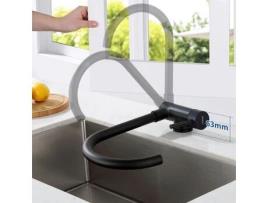 Misturador de Cozinha Preto Pull-Down Torneira de Cozinha de Aço Inoxidável com Borbulhador Removível para Pia Contra Janela LONHEO MAX