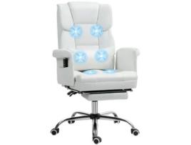Cadeira de Escritório com Massagem Couro Pu Aço e Espuma Cor Blanco 69X65X107-115 Cm HOMCOM