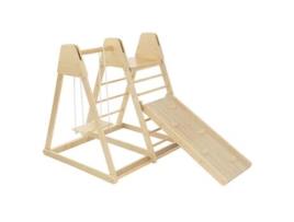 Parque Infantil Interior Dobrável de Madeira Torre de Jogo Parede de Escalada Escorrega Baloiço Conjunto de Baloiço JOYZ