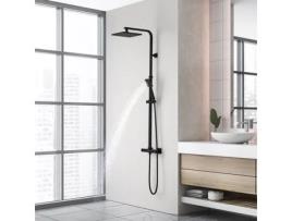 Coluna de Chuveiro com Misturador Termostático de 2 Funções Conjunto de Chuveiro de Latão Preto Alto Ajustável 110-137 Cm AURALUM MAX