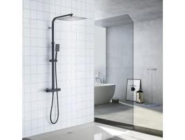 Coluna de Duche Preta com Misturador Termostático Alta Regulável 90-116 Cm Cabeça Alta 30X30 Cm Aço Inoxidável AURALUM MAX