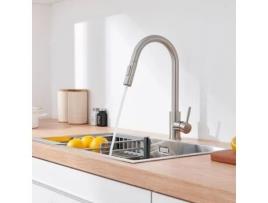 Torneira de Cozinha Escovada com Spray Removível de 2 Funções e Misturador de Cozinha Giratório 360 em Aço Inoxidável LONHEO MAX