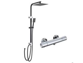 Coluna de Duche Preta Alta Ajustável 69-113 Cm com Chuveiro Suspenso de 10 Polegadas e Misturador Termostático de Latão AURALUM MAX