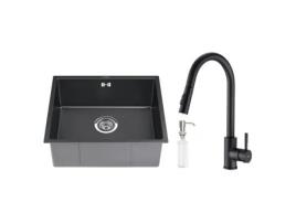 Pia 50X43X19 Cm em Aço Inoxidável com Torneira de Cozinha Spray Removível e Dispensador de Sabão AURALUM MAX