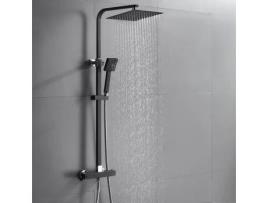 Coluna de Duche Preta com Misturador Termostático 2 Funções AURALUM Alta Regulável 80 120 Cm
