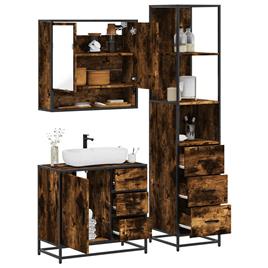 vidaXL 3 pcs conjunto de móveis WC madeira processada carvalho fumado