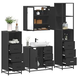 vidaXL 4 pcs conjunto móveis casa de banho derivados de madeira preto