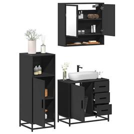 vidaXL 3 pcs conjunto móveis casa de banho derivados de madeira preto