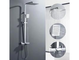 Coluna de Duche Termostática em Aço Inoxidável Alta Regulável 98-129 Cm Cabeça Alta 30X20 Cm Banheira / Casa de Banho AURALUM MAX