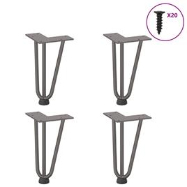 vidaXL Pernas de mesa em grampo cabelo 4pcs 20 cm aço maciço natural