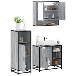 vidaXL 3 pcs Conjunto móveis casa de banho madeira proc. cinza sonoma
