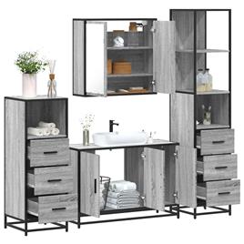 vidaXL 4 pcs Conjunto móveis casa de banho madeira proc. cinza sonoma