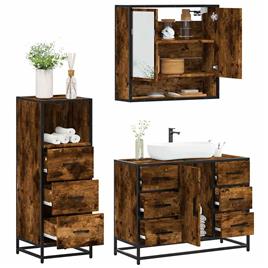 vidaXL 3 pcs conjunto de móveis WC madeira processada carvalho fumado