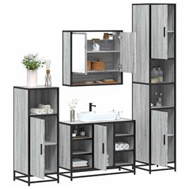 vidaXL 4 pcs Conjunto móveis casa de banho madeira proc. cinza sonoma