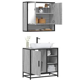 vidaXL 2 pcs conjunto móveis WC derivados de madeira sonoma cinza