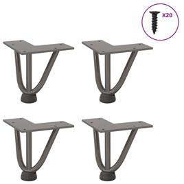 vidaXL Pernas de mesa em grampo cabelo 4pcs 10 cm aço maciço natural