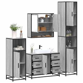 vidaXL 4 pcs Conjunto móveis casa de banho madeira proc. cinza sonoma