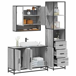 vidaXL 3 pcs Conjunto móveis casa de banho madeira proc. cinza sonoma