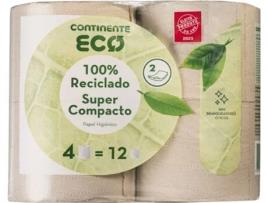 Papel Higiénico 100% Reciclado Compacto CONTINENTE ECO 4 rolos = 12 rolos