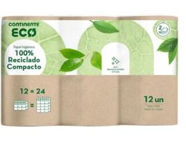 Papel Higiénico 100% Reciclado Compacto CONTINENTE ECO 12 rolos = 24 rolos