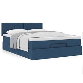 vidaXL Estrutura de cama otomana com colchão tecido azul 140x200cm