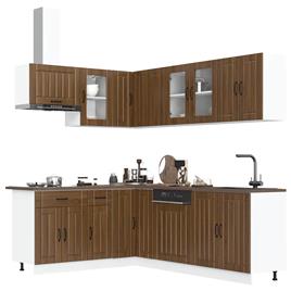 vidaXL 11 peças armário de cozinha conjunto Lucca carvalho castanho