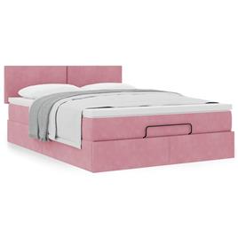 vidaXL Estrutura de cama otomana com colchão 140x190 cm veludo rosa