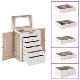vidaXL Caixa para jóias de 6 camadas com espelho com fechadura Branco
