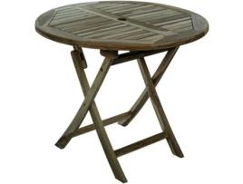 PRIMEMATIK Mesa de Jardim Redonda Dobrável 90 Cm em Madeira de Teca Certificada