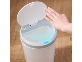 Caixote Balde De Lixo Redonda Recarregável Usb Branco 12L Com Sensor De Proximidade 24*24*33Cm GLOBALMIX