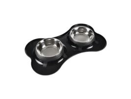 Taça Dupla em Aço Inox Suporte Plástico Formato Osso Ø14-9Cm 45*27Cm Preto LOVE STORY