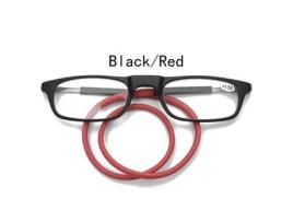 Óculos de Leitura AIDUOL Tr de absorção magnética preto vermelho (Ampliação de 1,0)