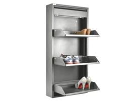 Nova Sapateira Fina Que Economiza Espaço com 3 Portas Cinza com Gaveta de Armazenamento Extra para 6/9 Pares de Sapatos/Botas em Metal STARMART ITALY