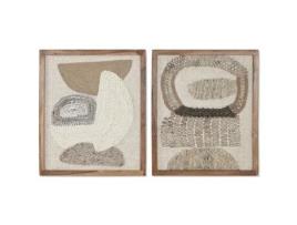 Pintura HOME ESPRIT Branco Natural Abstrato Escandinavo 50 x 3 x 60 cm (2 Unidades)