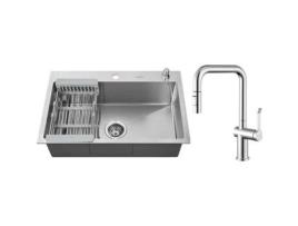 Pia de Cozinha 68X45X19Cm de Aço Inoxidável Embutida com Misturador de Cozinha Giratório 360 Dispensador de Sabão e Cesta de Drenagem LONHEO MAX