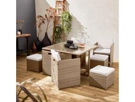 Conjunto de Móveis de Jardim SWEEEK Afundamento (Bege - 168X110X73Cm - 8 Lugares)