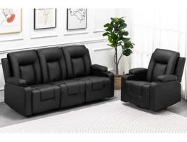 Conjunto COMHOMA de Poltronas Relax, Sofá, Conjunto de Sofá em Couro Sintético, Poltrona para TV, Poltrona Reclinável, Preto, 31