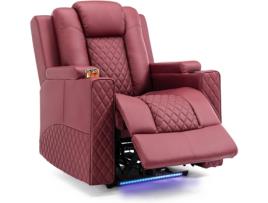 Cadeira COMHOMA de Relaxamento, Cadeira Eléctrica para TV, Poltrona Reclinável com LED, Função de Reclinação, Reclinação Individual Ajustável Vermelho