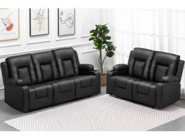 Conjunto COMHOMA de Poltronas Relax, Sofá, Conjunto de Sofá em Couro Sintético, Poltrona para TV, Poltrona Reclinável, Preto, 32