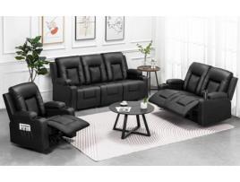 Conjunto COMHOMA de Poltronas Relax, Sofá, Conjunto de Sofá em Couro Sintético, Poltrona para TV, Poltrona Reclinável, Preto, 321