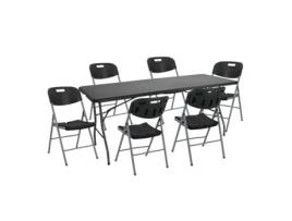 Conjunto de Mesa Dobrável 180cm e 6 Cadeiras com Asa Catering O91