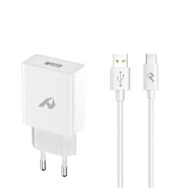 HOME - ADAPTADOR DE REDE ENJOY 1 USB QC 30 5V/3A 9V/2A 12V/15A 18W MAX TIPO C 1M BRANCO