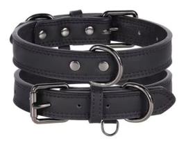 RLBSL 1 Coleira Grande de Couro Genuíno de Alta Qualidade Ajustável e Resistente Macio Tamanho Xl 45-57 Cm Preto