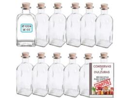 Conjunto de 12 Frascos de Vidro de 50 Ml com Rolha de Cortiça Frascos Quadrados Herméticos Recarregáveis e Reutilizáveis MUNDOTARROS